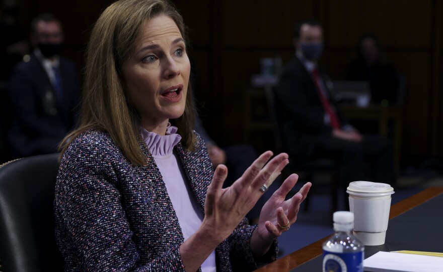 Supreme Court nominee Amy Coney Barrett testifies before the Senate Judiciary Committee in October 2020.