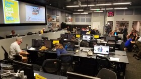 Red Cross staff participate in the Great California ShakeOut Drill, Oct. 19, 2017.