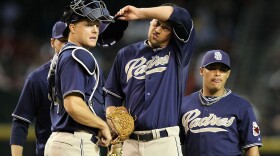 PHOENIX - APRIL 06: Relief pitcher Luke Gregerson #57 of the San Diego Padres reacts on the mound before being removed in the seventh inning of the major league baseball game against the Arizona Diamondbacks at Chase Field on April 6, 2010 in Phoenix, Arizona. (Photo by Christian Petersen/Getty Images)