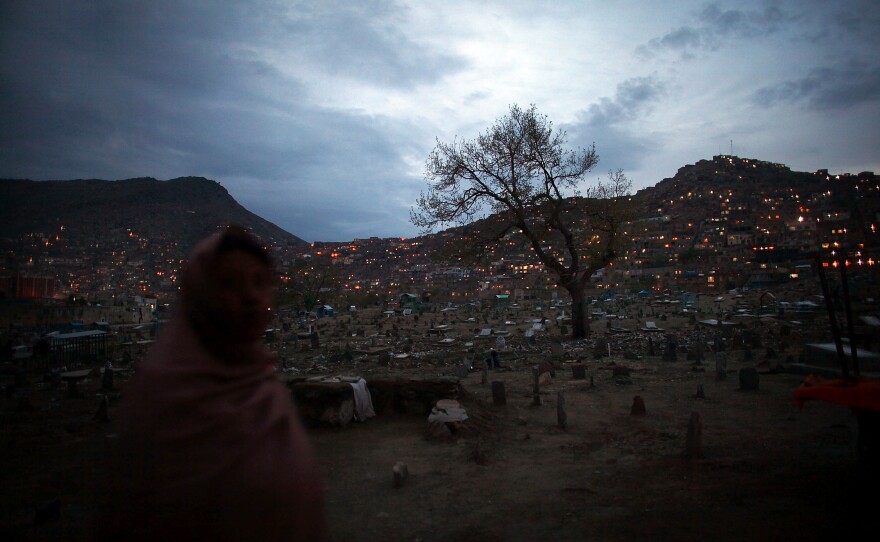 A view from the Kart-e-Sakhi neighborhood in Kabul in 2012 shows lights ablaze. In the Taliban years, electricity in the city was sporadic.