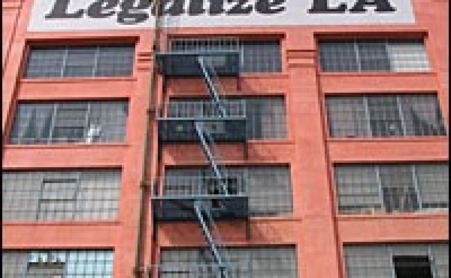 American Apparel owner Dov Charney isn't afraid to show his political side -- the sign on his downtown Los Angeles factory signals his opinion about the ongoing debate over proposed changes to America's immigration policies.