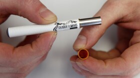 This is an example of an electronic cigarette and the filter end that holds the liquid nicotine solution.