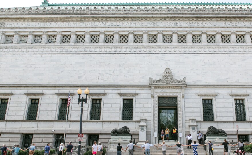 Group hug: Members of the close-knit Corcoran community gathered to hug the museum and college farewell on Aug. 28, 2014.