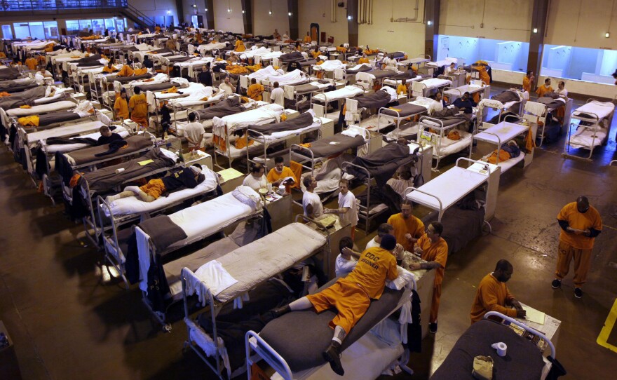 When state prison populations were at their peak, prisons like San Quentin in California used gymnasiums to house inmates in bunks. Now it's the federal prison system that's overcrowded. The Bureau of Prisons says it's 35 to 40 percent over capacity.