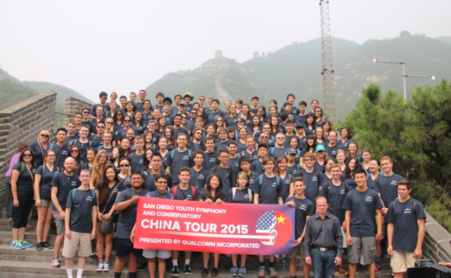 The San Diego Youth Symphony is shown on the Great Wall of China during the group's tour of China, June 26, 2015.