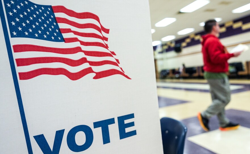 A person votes in the Virginia redistricting referendum in Burke, Virginia.
