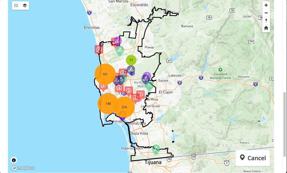 An animation showing how the city of San Diego BMPU Interactive Feedback Map works, Aug. 20, 2024. To submit feedback, visit the city of San Diego interactive map.