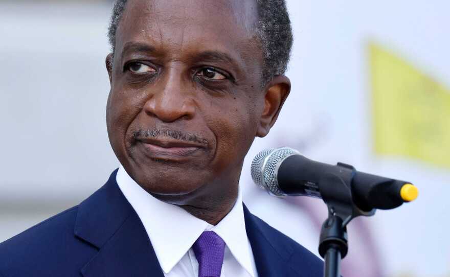 Michael Thurmond, DeKalb County's top elected official, speaks at an event during the pandemic. His county has been struggling to get rental assistance money out the door to reach the people who need it.