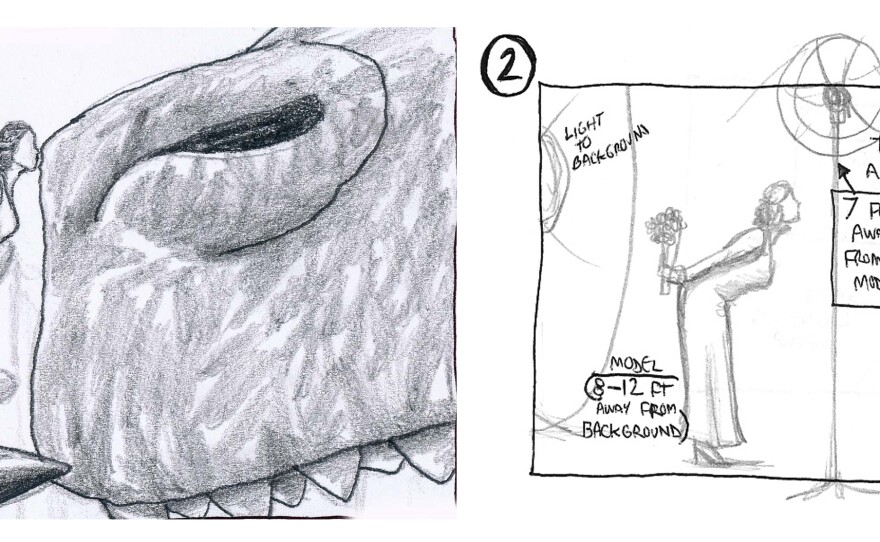 Here are the initial sketches Rodriguez sent to show me what the final image should look like and how I should shoot the images of me.