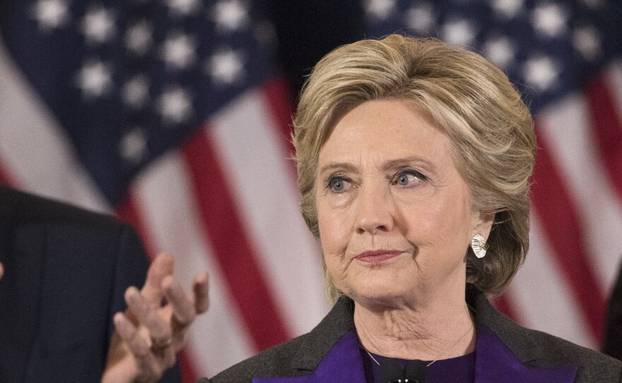 Democratic presidential candidate Hillary Clinton delivers her concession speech in New York on Nov. 9. Her campaign announced Saturday it will back recount efforts in three states.
