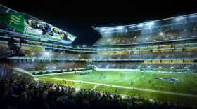 Rendering of a proposed waterfront stadium in St. Louis, released Sept. 1, 2015.
