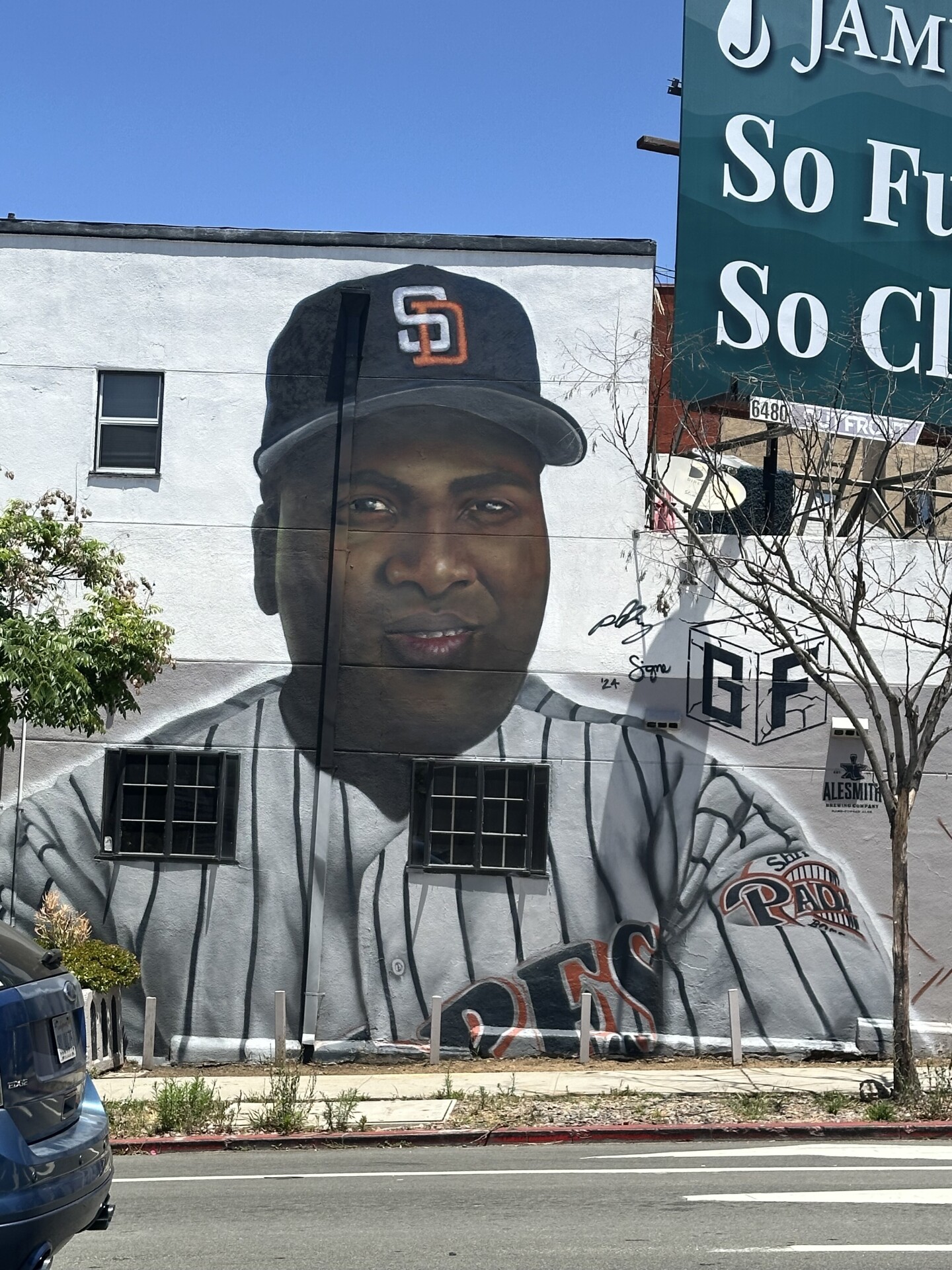 To mark the 25th anniversary of Tony Gwynn's 3,000th hit, AleSmith Brewing and Ground Floor Murals unveiled two new murals of the beloved Padres icon, including the one pictured here at Bottle Rocket in downtown San Diego. (June 25, 2024)