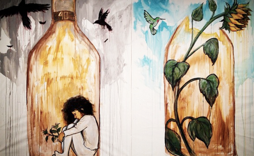 Greyeyes took this photo of his most recent painting, while it was in progress.