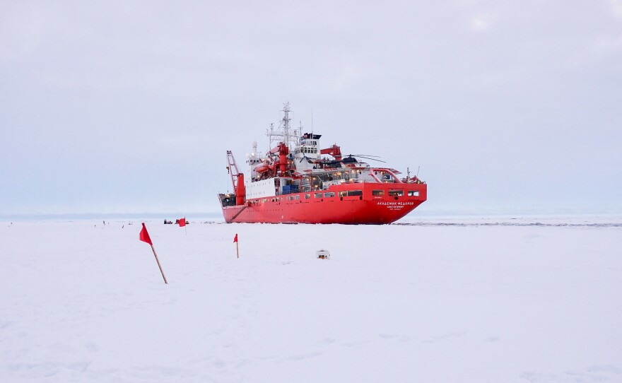 Scientists on the research vessel Akademik Fedorov spent a week or so setting up a network of scientific monitoring equipment up to about 25 miles from the MOSAiC ship.