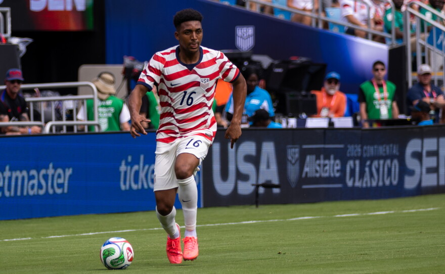 U.S. defender Alex Freeman dribbles the ball against Senegal during an international friendly match last month in Charlotte, N.C. Freeman has quickly established himself as one of the USMNT's more versatile players.