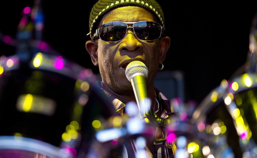 Drummer Tony Allen, performing at the Glastonbury Festival in England in 2010. Allen died Thursday at age 79.