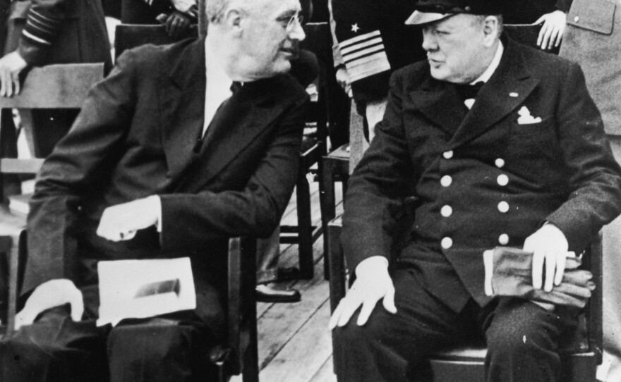 President Franklin D. Roosevelt and British Prime Minister Winston Churchill aboard a ship off Newfoundland in 1941, where they signed the original Atlantic Charter.