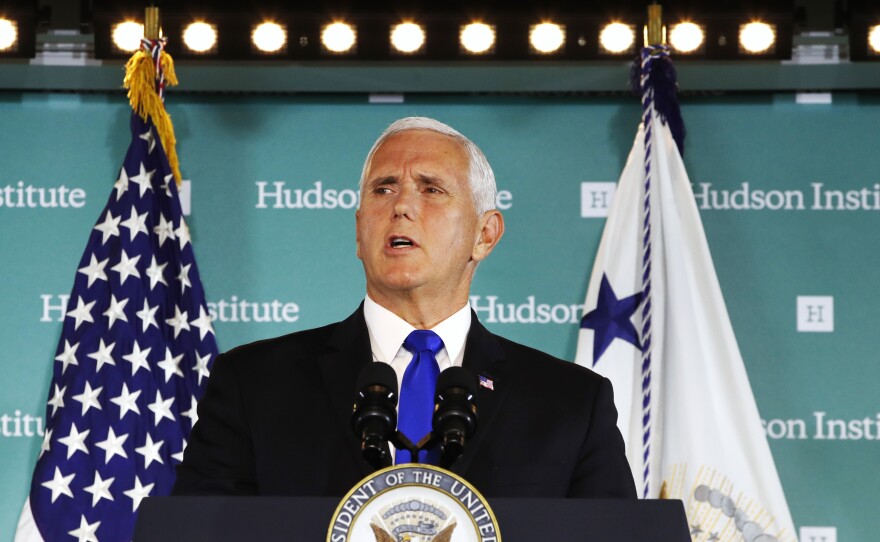 Vice President Mike Pence speaks Thursday at the Hudson Institute in Washington, D.C.