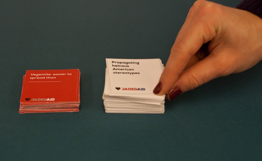 Don't have a "functioning postal code"? Aid workers can download and print Jaded Aid from the field. NPR's Goats and Soda team played a round using the downloadable deck.
