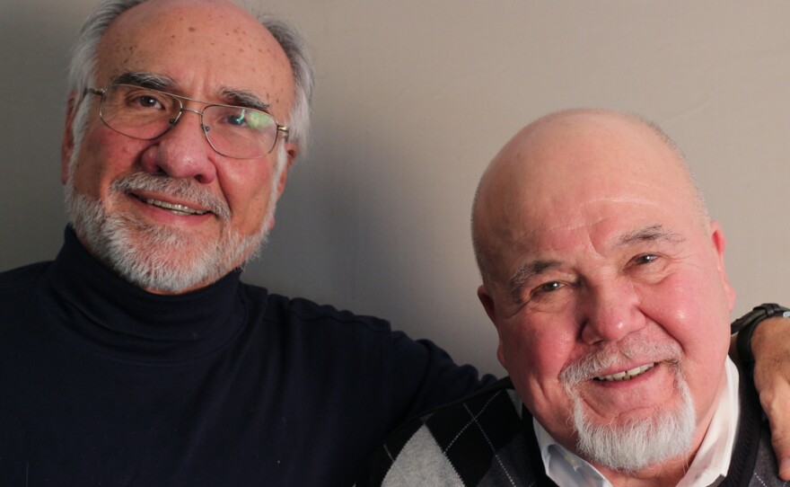 Tom Houck (right), with friend Angelo Fuster on a recent visit with StoryCorps.