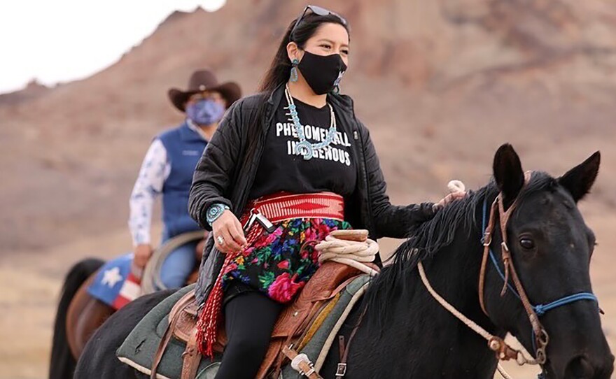 Allie Young, a Diné woman on the Navajo Nation in Arizona, is among a group of Native Americans riding on horseback to the polls on Election Day.