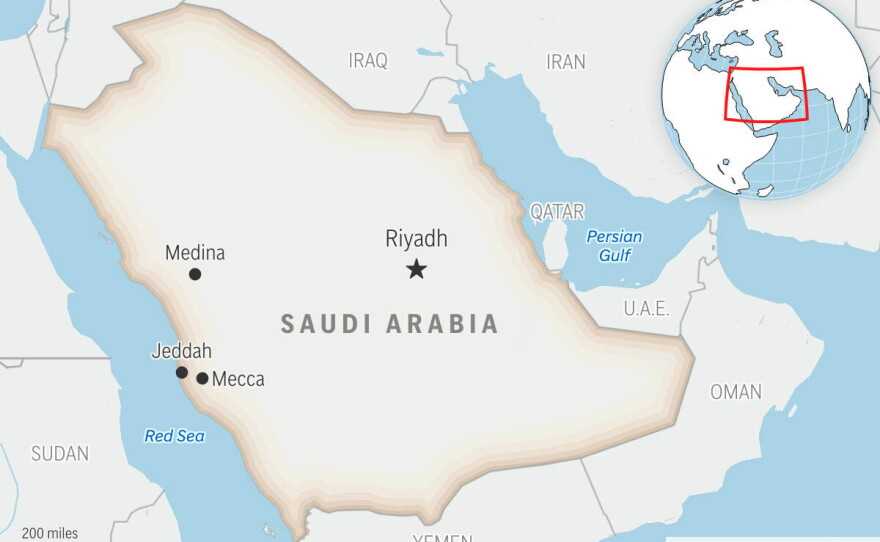 This is a locator map for Saudi Arabia with its capital, Riyadh.