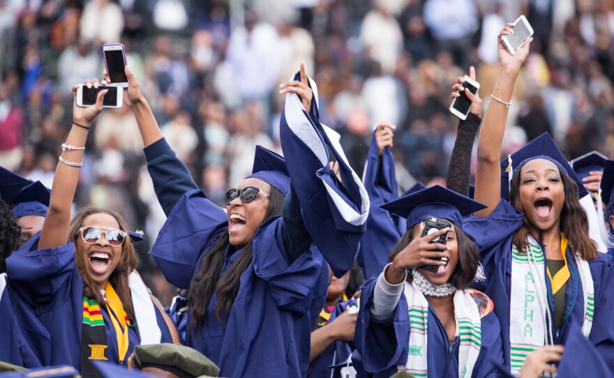 Students celebrate their graduation from Howard University at the end of the 148th Commencement ceremony, at the Upper Quandrangle on campus, on May 7, 2016. Washington, D.C. photojournalist and professor Cheriss May spoke about her photography on The Black Shutter Podcast.