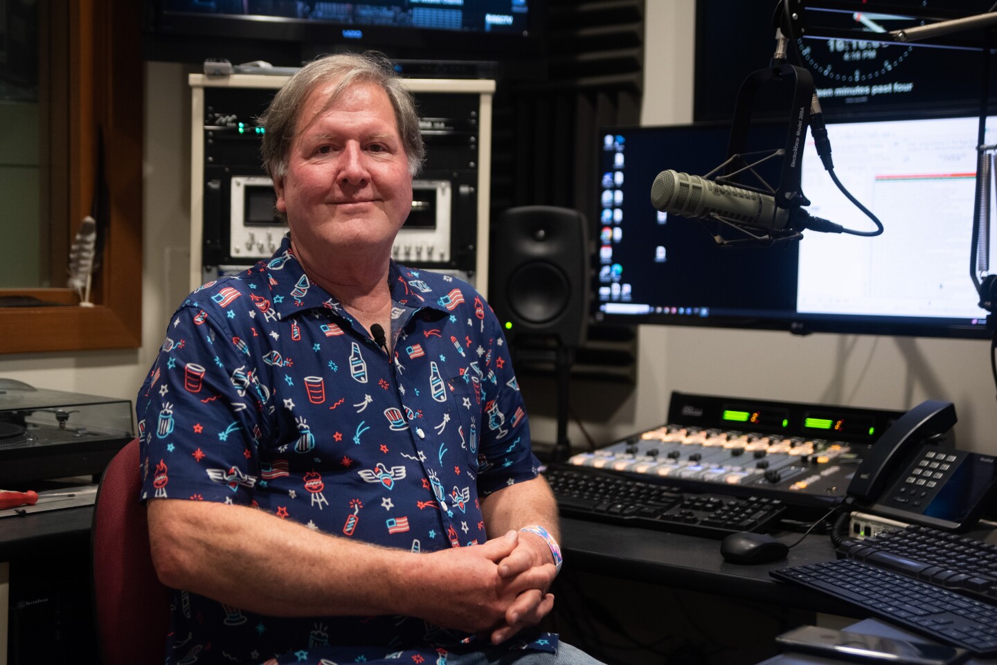 John Fox, Pala Rez Radio's Station Manager, sits inside one of the recording booths inside of the station located on the Pala Reservation on May 29th, 2025.