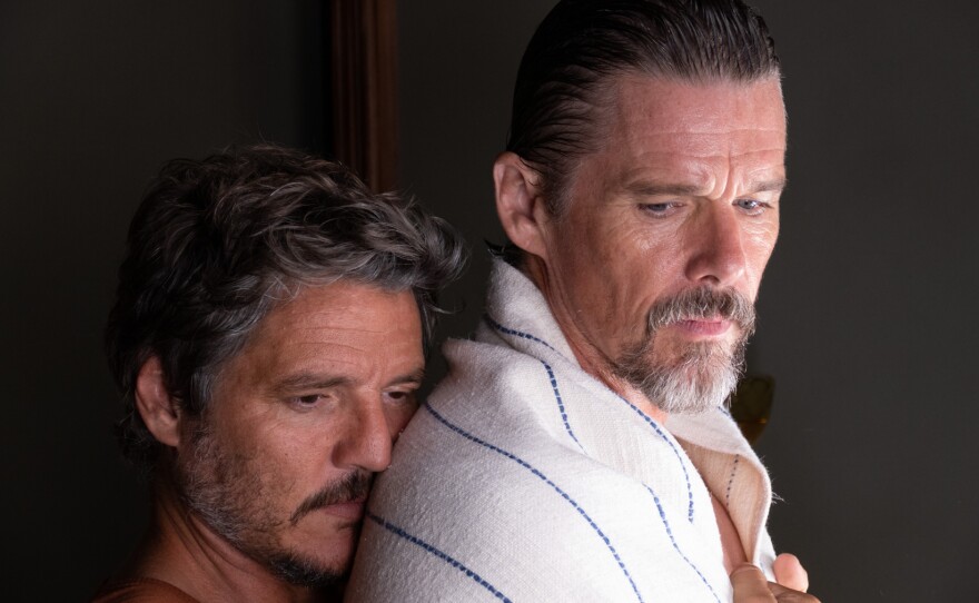 Pedro Pascal and Ethan Hawke in Pedro Almodóvar's film <em>Strange Way of Life.</em>