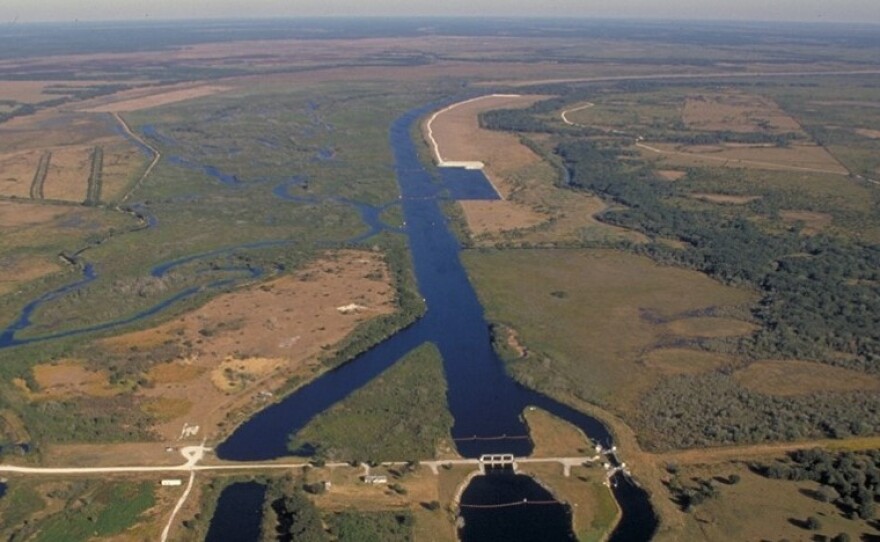 The U.S. Army Corps of Engineers straightened the Kissimmee to drain swampland and make way for the state's explosive growth. This photo shows the same area as the previous photo before restoration.