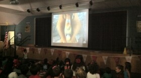 Students at Clear View Elementary School settle in to watch Madagascar 3 for their monthly Friday afternoon movie, Oct. 19 2012.