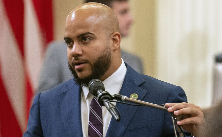 FILE - Assembly member Isaac Bryan, D-Los Angeles, speaks on a bill at the Capitol in Sacramento, Calif., Sept. 12, 2023.