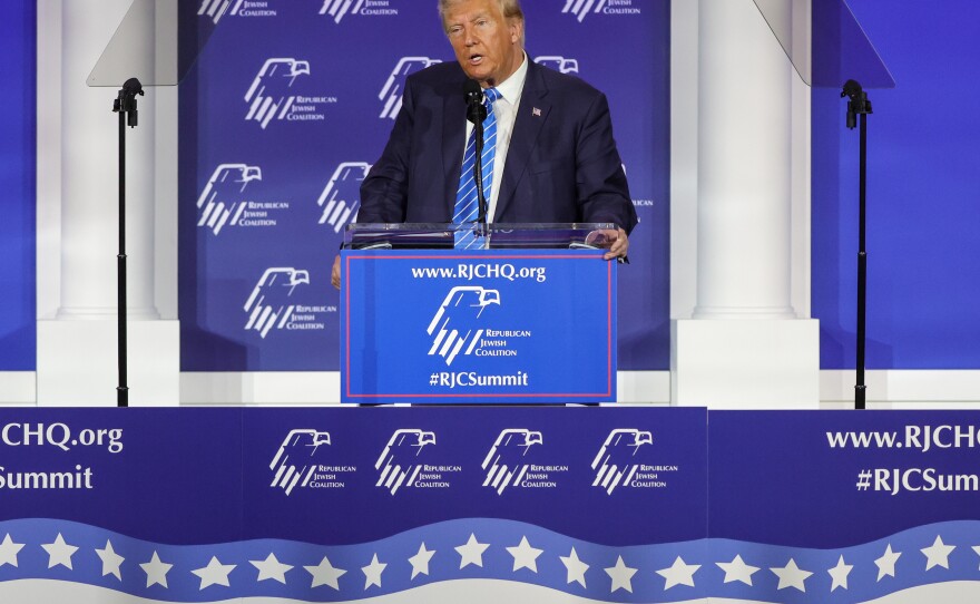 Former President Donald Trump speaks during the Republican Jewish Coalition's Annual Leadership Summit on October 28, 2023 in Las Vegas, Nevada.