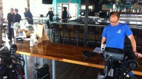 Surfrider's Jason Rubin prepares to talk about the campaign at Wonderland Ocean Pub in Ocean Beach, May 20, 2015.