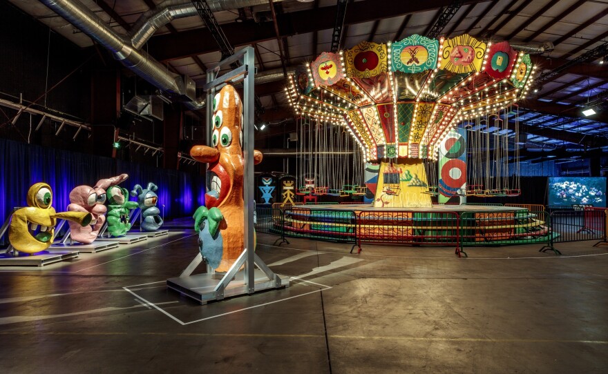 Kenny Scharf's painted swings at Luna Luna in Los Angeles.