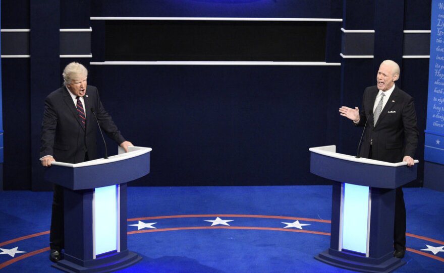 SATURDAY NIGHT LIVE — "Chris Rock" Episode 1786 — Pictured: (l-r) Alec Baldwin as Donald Trump and Jim Carrey as Joe Biden during the "First Debate" Cold Open on Saturday, October 3, 2020 — (Photo by: Will Heath/NBC)