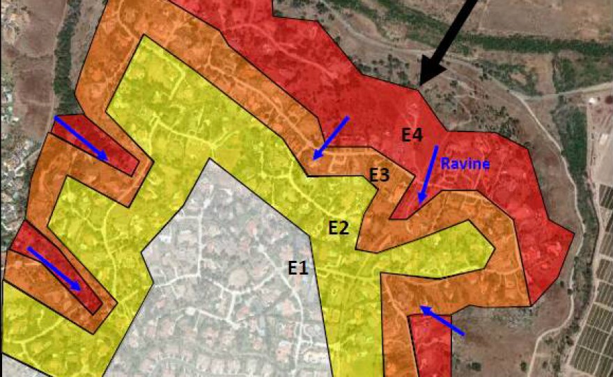 The ember risks shown in this map increase from an E1, no likely exposure, to E4, the highest likelihood of exposure.