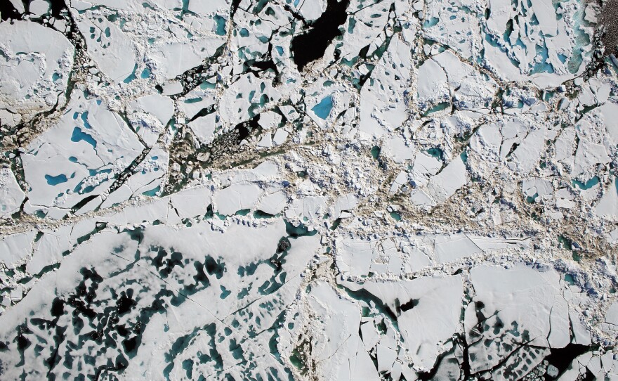 Chunks of Arctic sea ice, melt ponds and open water are all seen in this image captured by NASA's Digital Mapping System instrument during an Operation IceBridge flight over the Chukchi Sea in July 2016. Last year was particularly bad for Arctic sea ice.