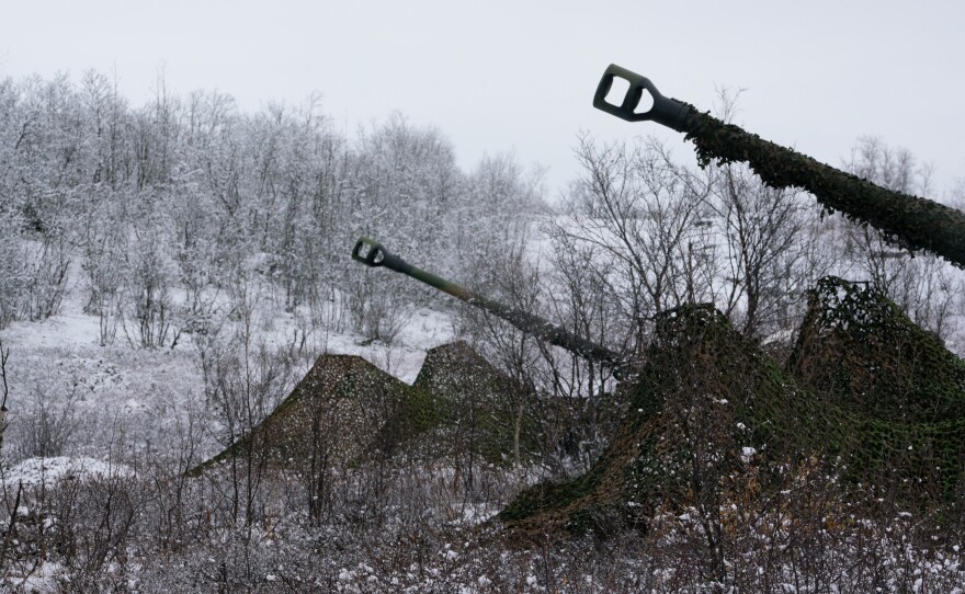 Snow falls on artillery battery near the Porsangermoen military base, where soldiers participate in military exercises in northern Norway. It is the world's northernmost military camp.