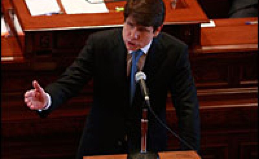Then-Gov. Rod Blagojevich addresses the Illinois Senate during his impeachment trial Jan. 29.