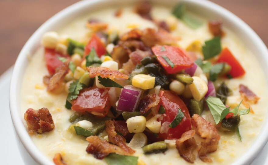 George Formaro's Sweet-Corn Chowder with Bacon and Sweet-Corn Salsa.