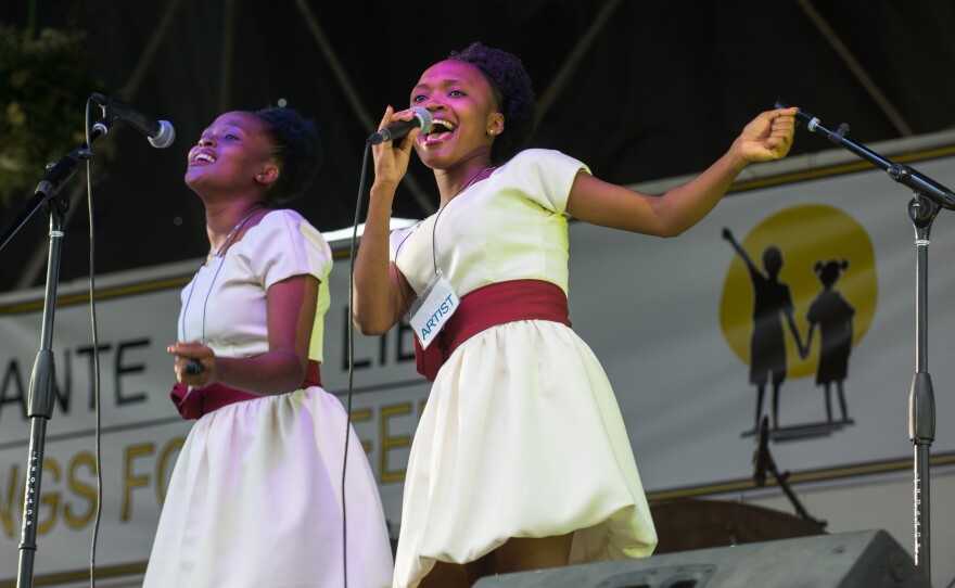 Frantzita Dede, who's 19, sings "Let's Help Them" — the child slaves of Haiti.