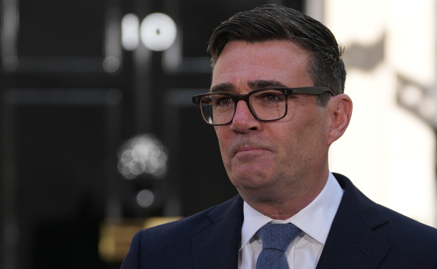 Britain's new Prime Minister Andy Burnham arrives at 10 Downing Street in London, Monday, July 20, 2026.