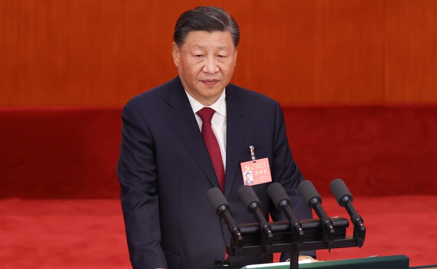 Chinese President Xi Jinping delivers a speech during the opening session of the 20th National Congress of the Communist Party of China (CPC) on Oct. 16, 2022 in Beijing, China. China has vowed to control Taiwan one day.