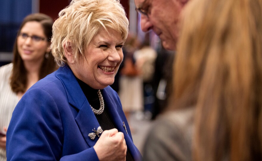 Former San Diego County District Attorney Bonnie Dumanis talks with supporters at Golden Hall following the primary election on June 5, 2018