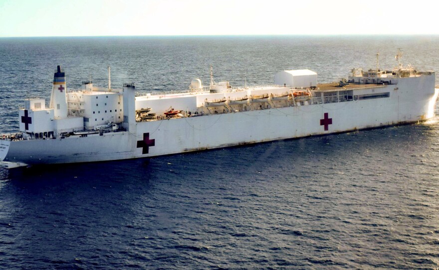 The USNS Comfort, a U.S. Navy medical ship, floats off the coast of Riohacha, Colombia. The medical vessel is on a four-country tour of the region, providing medical assistance.