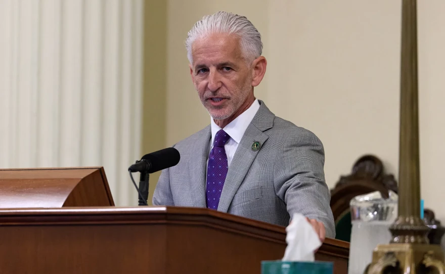 Assemblymember Josh Lowenthal at the dais during an Assembly floor session at the state Capitol in Sacramento on Aug. 21, 2025.