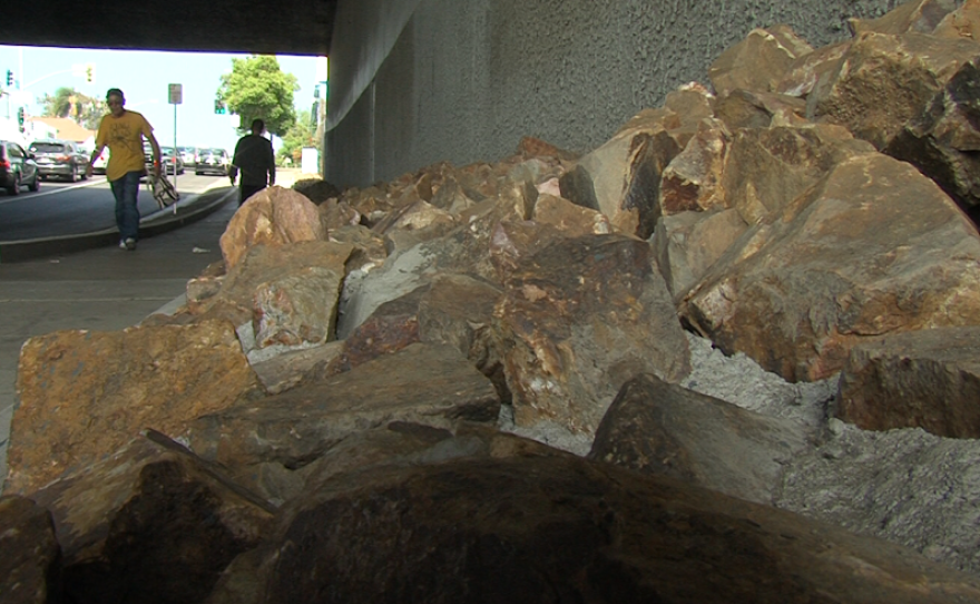 Rocks under the I-5 Imperial Avenue overpass, June 24, 2016.