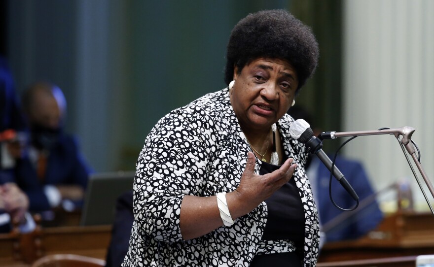 Then-Assemblywoman Shirley Weber, D-San Diego, calls on members of the Assembly to approve her measure to place a constitutional amendment on the ballot to let voters decide if the state should overturn its ban on affirmative action programs, at the Capitol in Sacramento, Calif., Wednesday, June 10, 2020.