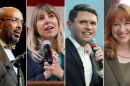 Some Democratic candidates have made faith central to their congressional campaigns, including (from left) Frederick Haynes, Sarah Trone Garriott, James Talarico and Lindsay James.